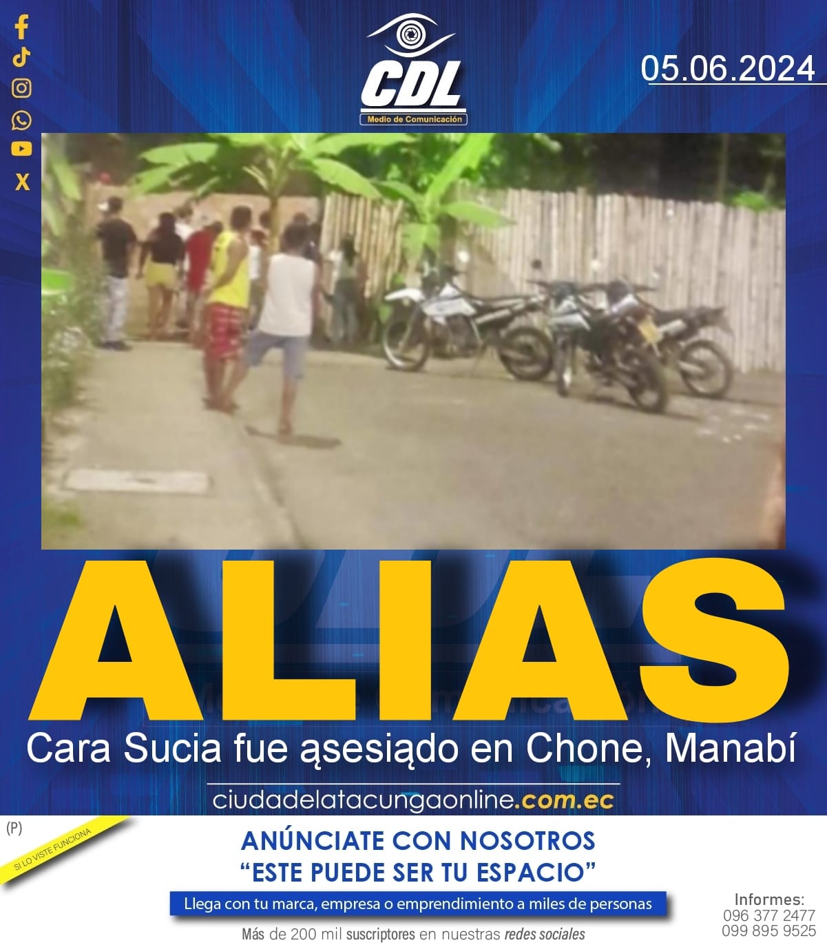 Alias Cara Sucia fue asesinado en Chone, Manabí