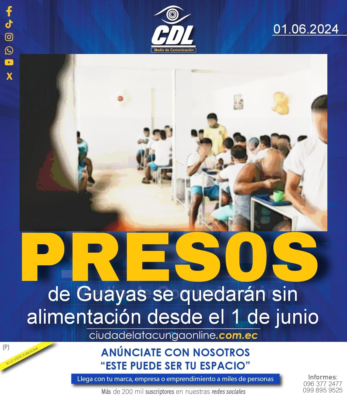 Presos de Guayas se quedarán sin alimentación desde el 1 de junio