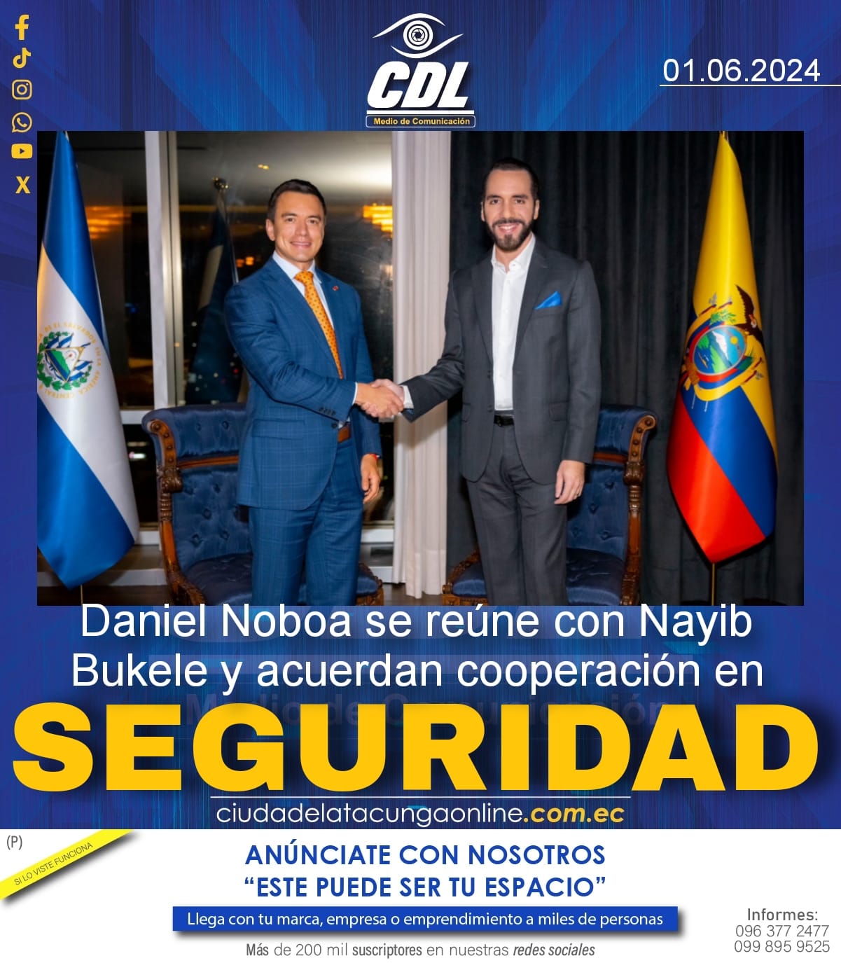 Daniel Noboa se reúne con Nayib Bukele y acuerdan cooperación en seguridad