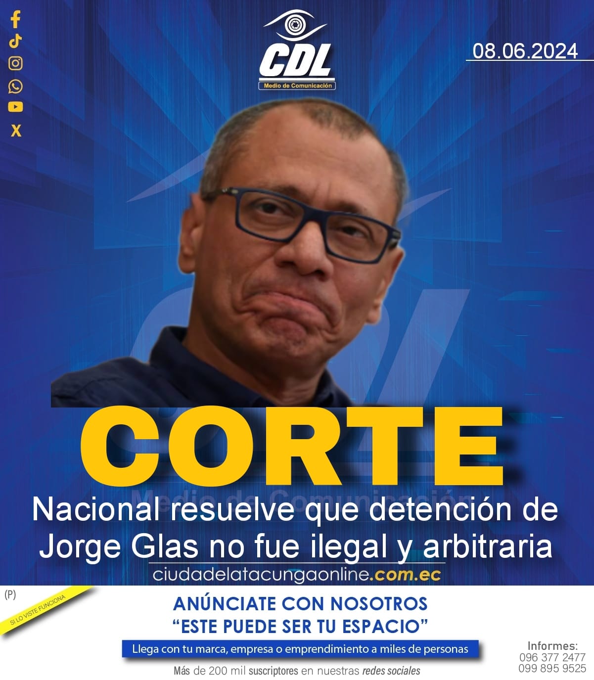 Corte Nacional resuelve que la detención de Jorge Glas no fue ilegal y arbitraria