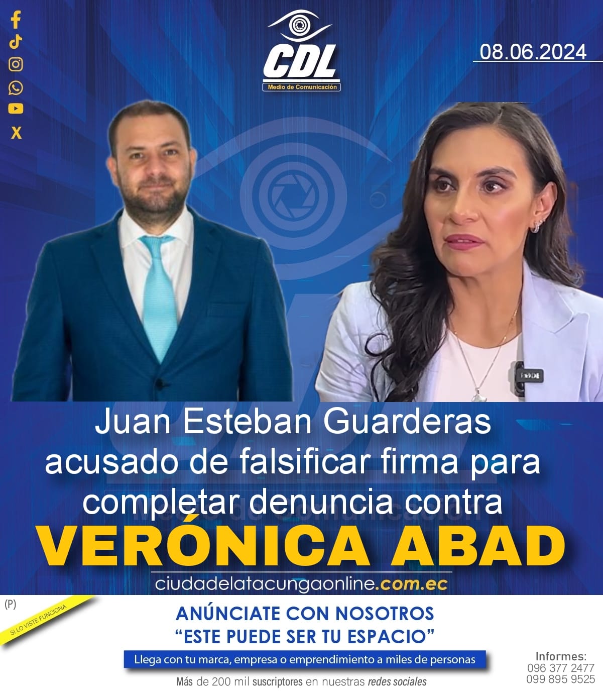 Juan Esteban Guarderas acusado de falsificar firma para completar denuncia contra Verónica Abad
