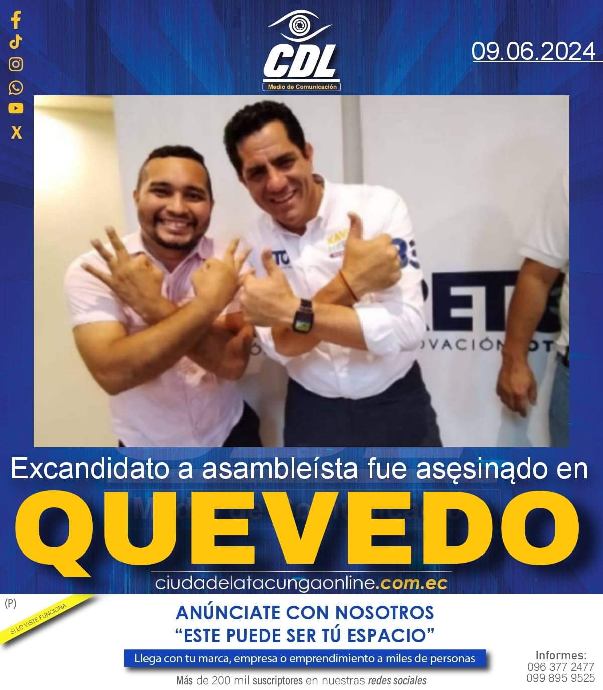 Un excandidato a asambleísta fue asęsinądo en Quevedo