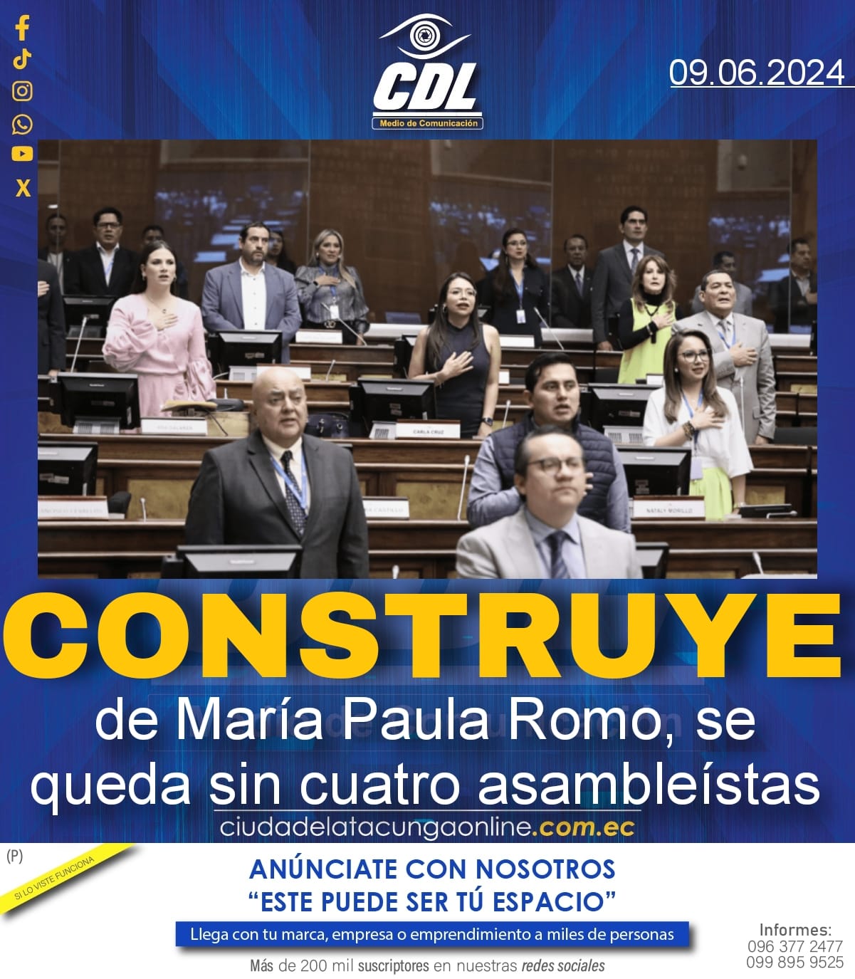 Construye, de María Paula Romo, se queda sin cuatro asambleístas