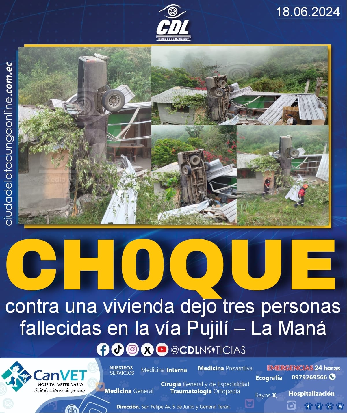 Choque contra una vivienda dejo tres personas fallecidas en la vía Pujilí – La Maná