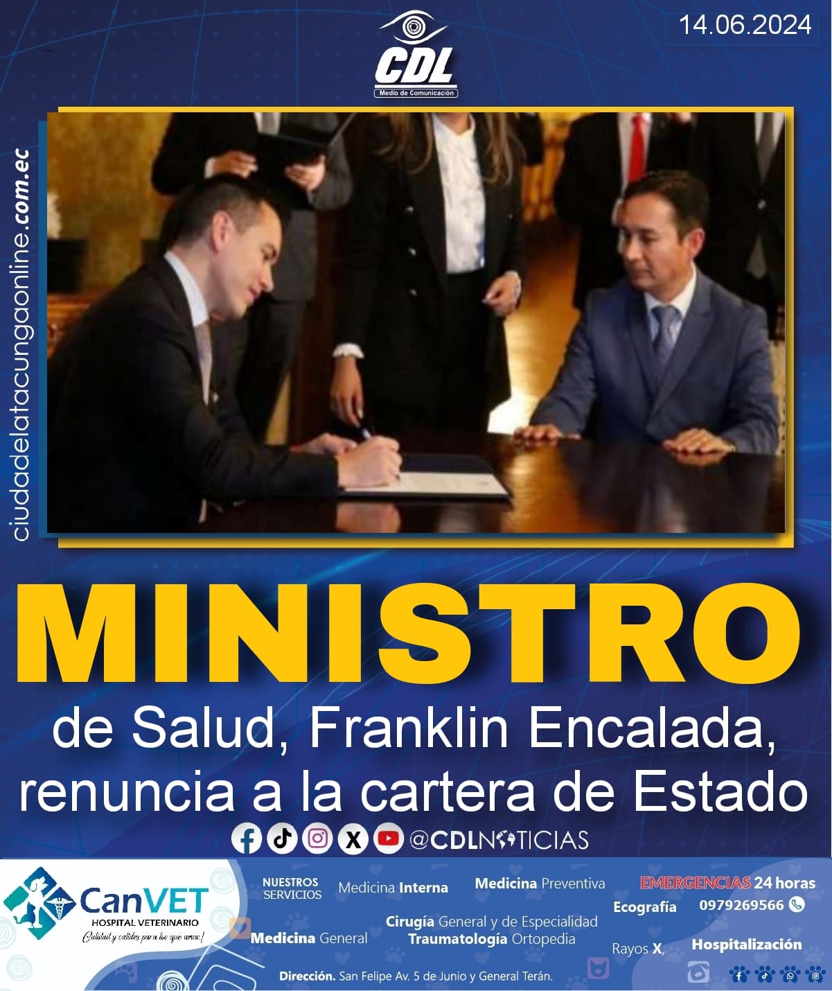 Ministro de Salud, Franklin Encalada, renuncia a la cartera de Estado