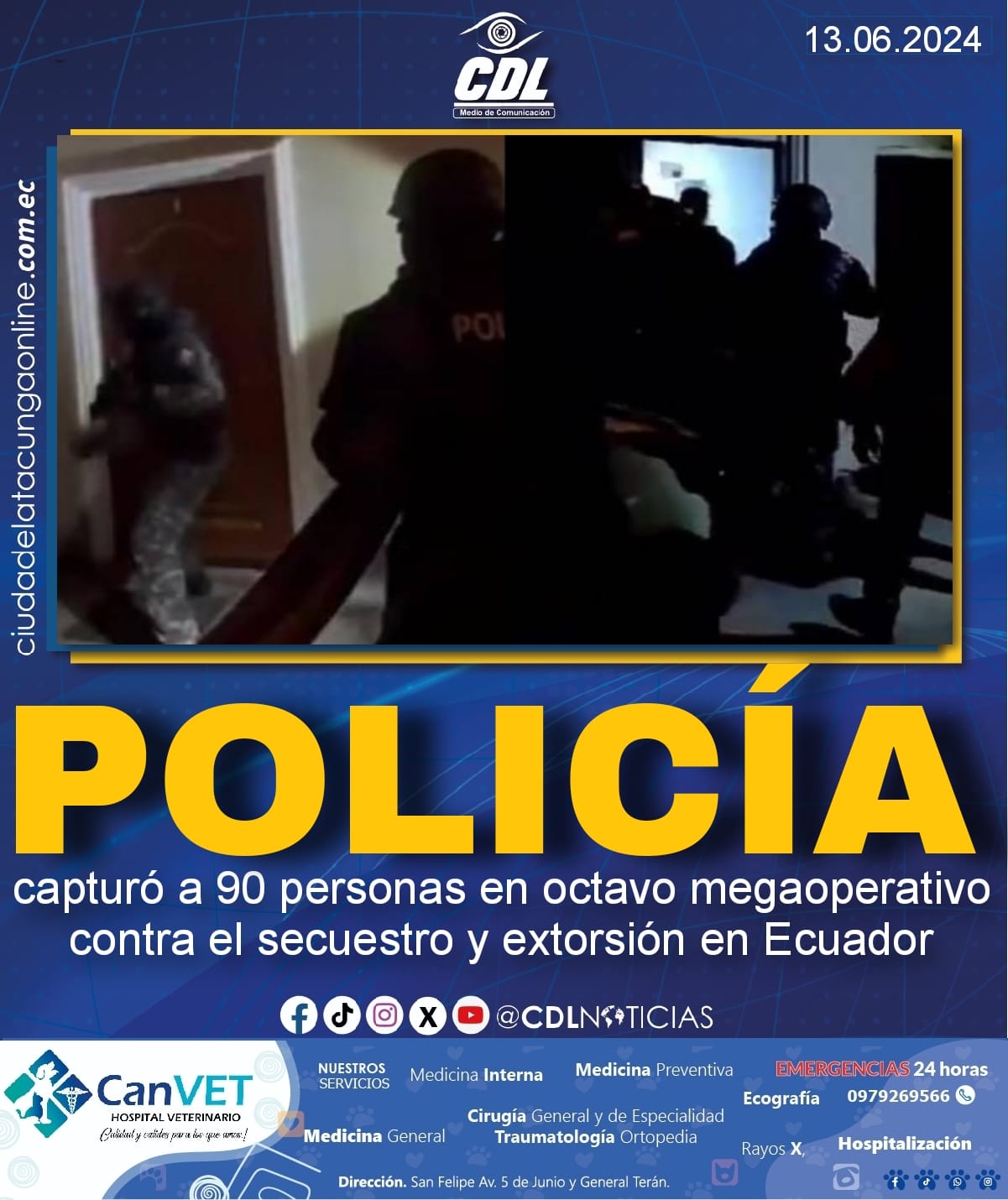 La Policía capturó a 90 personas en octavo megaoperativo contra el secuestro y extorsión en Ecuador