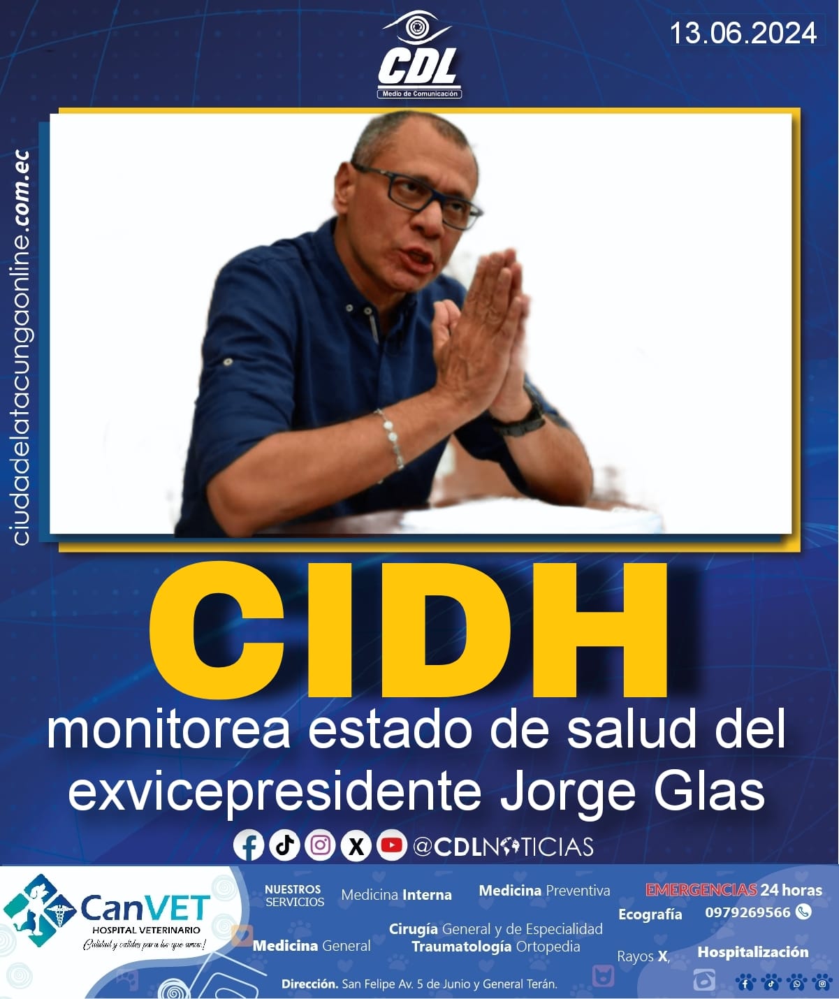 CIDH monitorea estado de salud del exvicepresidente Jorge Glas