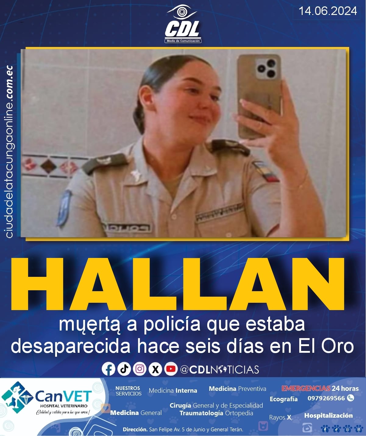 Hallan muerta a policía que estaba desaparecida hace seis días en El Oro