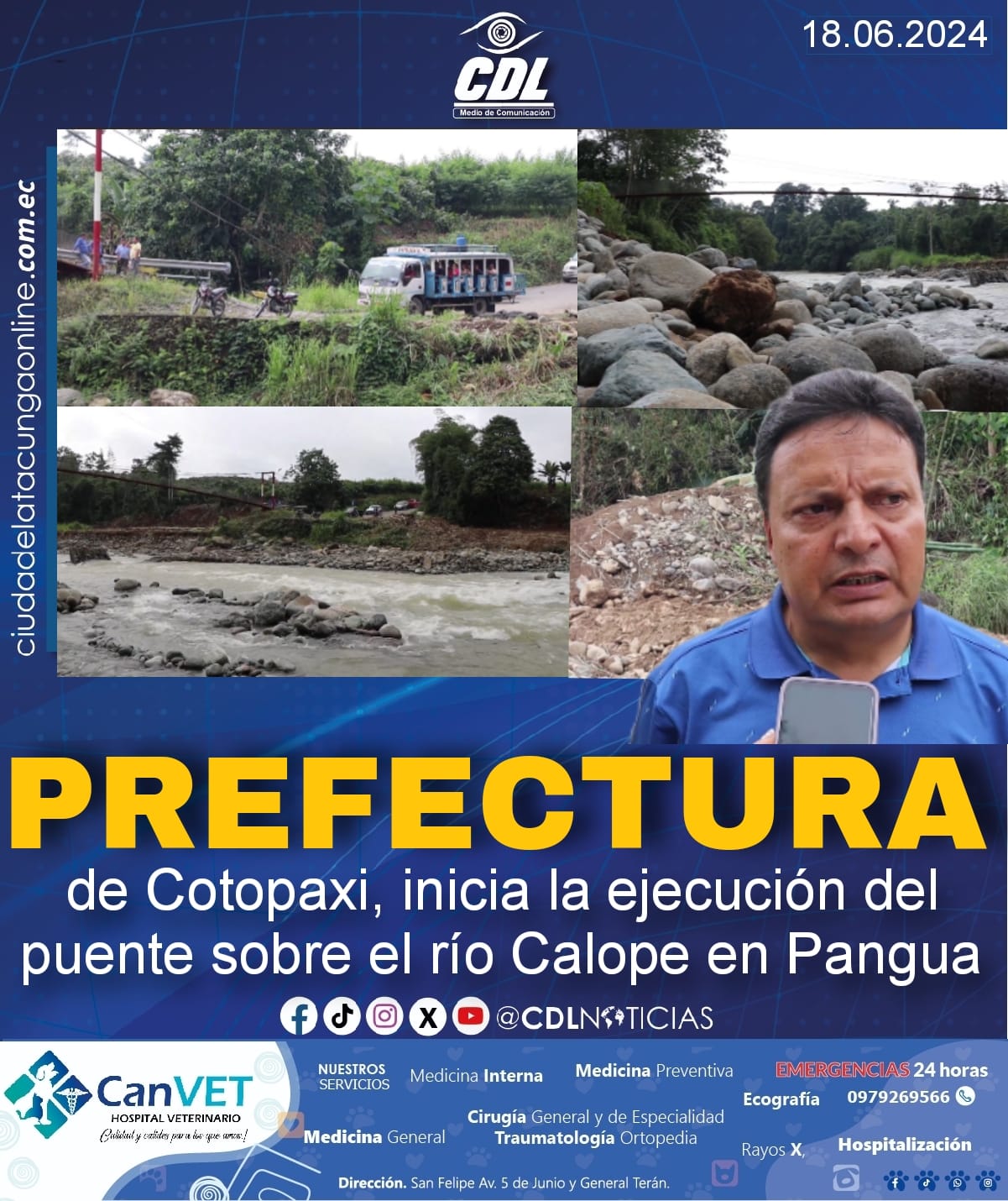 Prefectura de Cotopaxi, inicia la ejecución del puente sobre el río Calope en Pangua.
