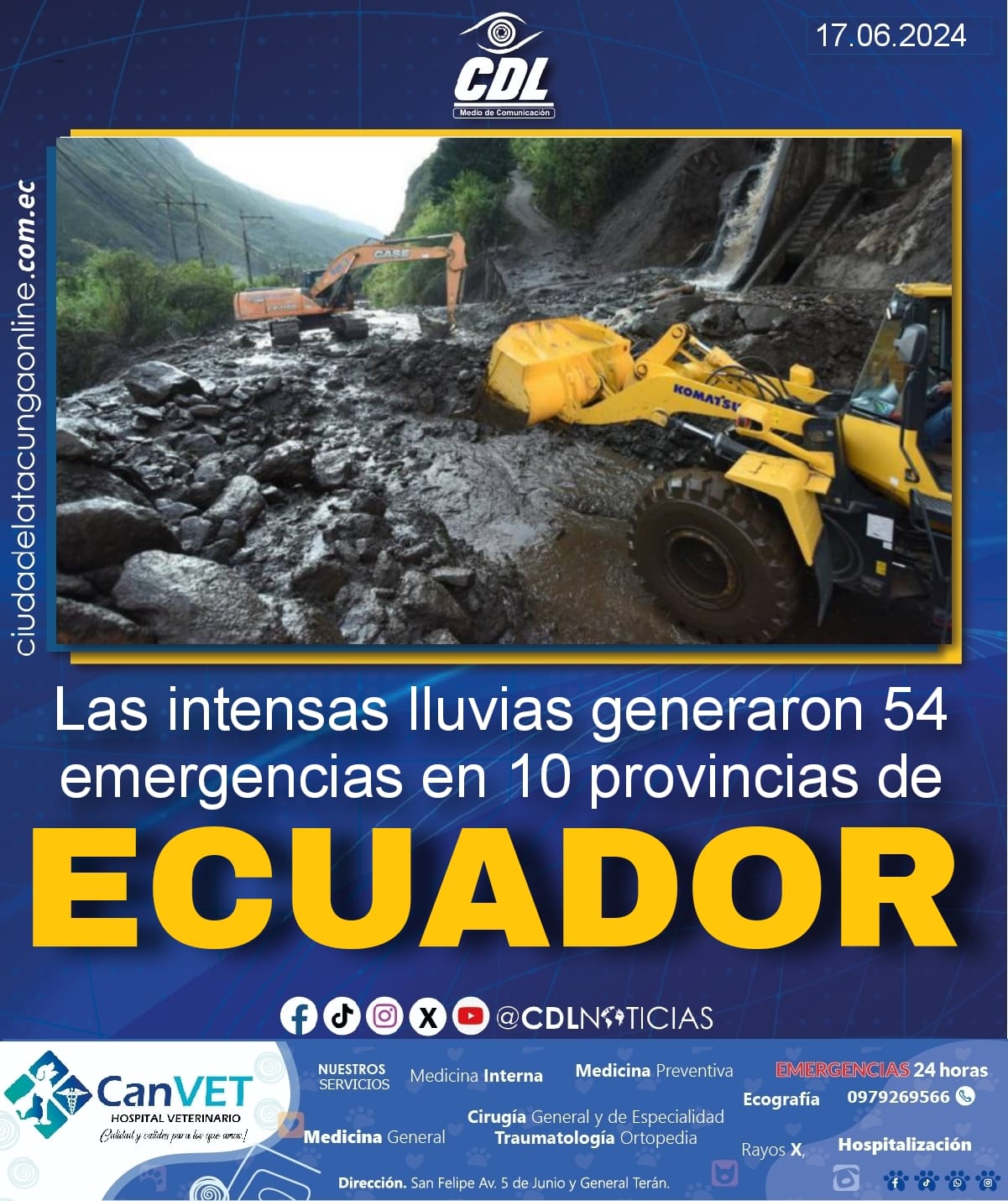Las intensas lluvias generaron 54 emergencias en 10 provincias de Ecuador