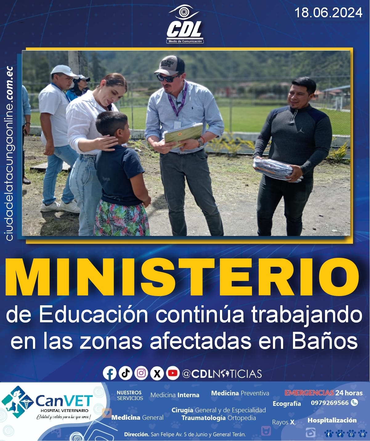 El Ministerio de Educación continúa trabajando en las zonas afectadas en Baños