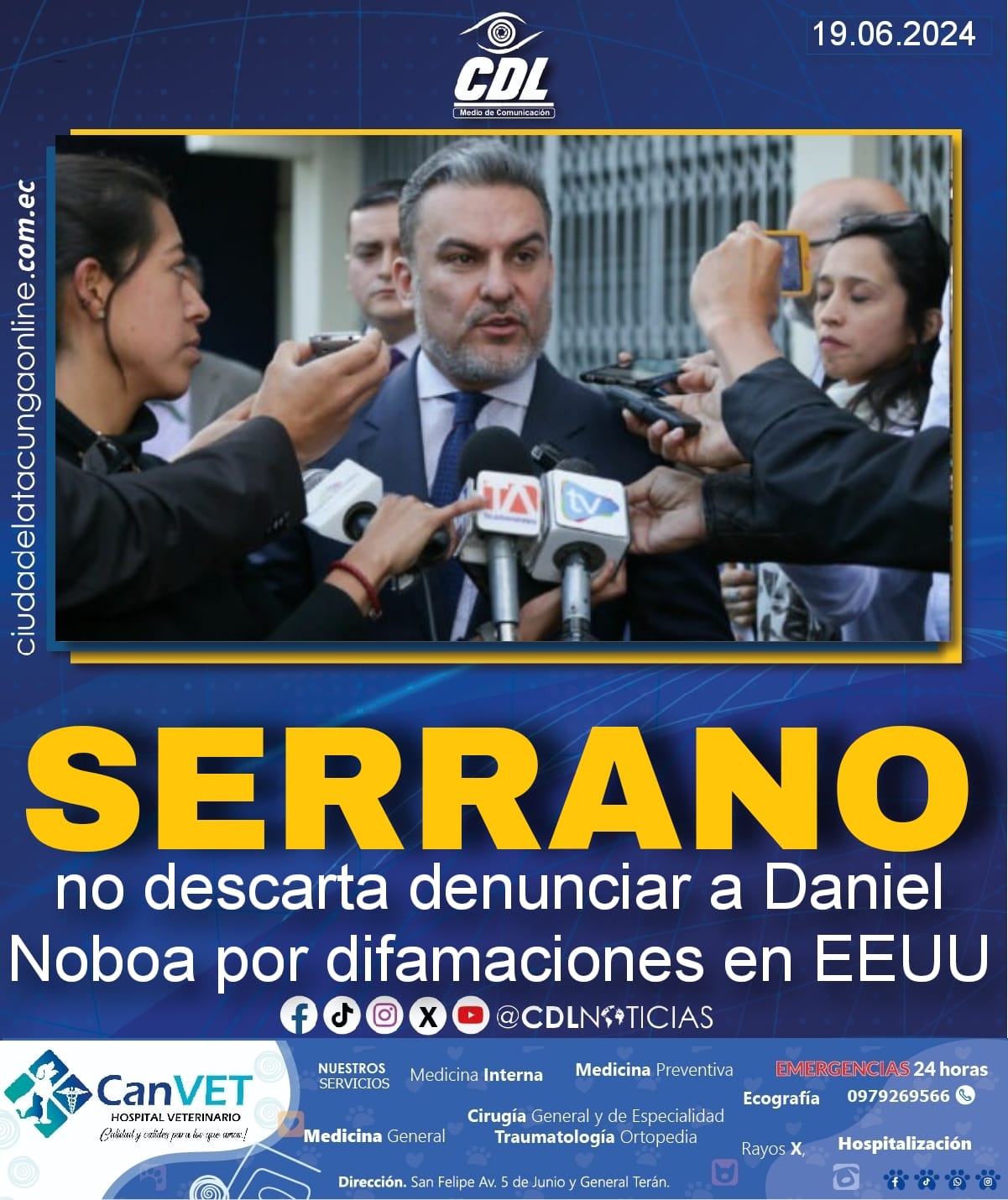 José Serrano no descarta denunciar a Daniel Noboa por difamaciones en EEUU