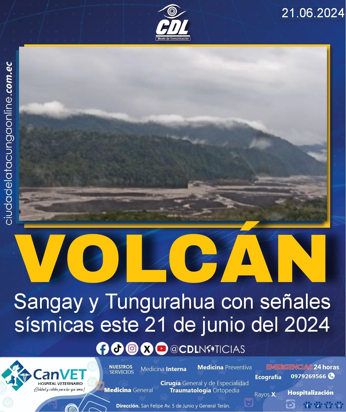 Volcán Sangay y Tungurahua con señales sísmicas este 21 de junio del 2024