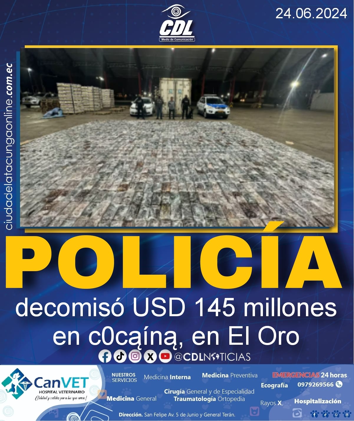 Policía decomisó USD 145 millones en c0cąíną, en El Oro