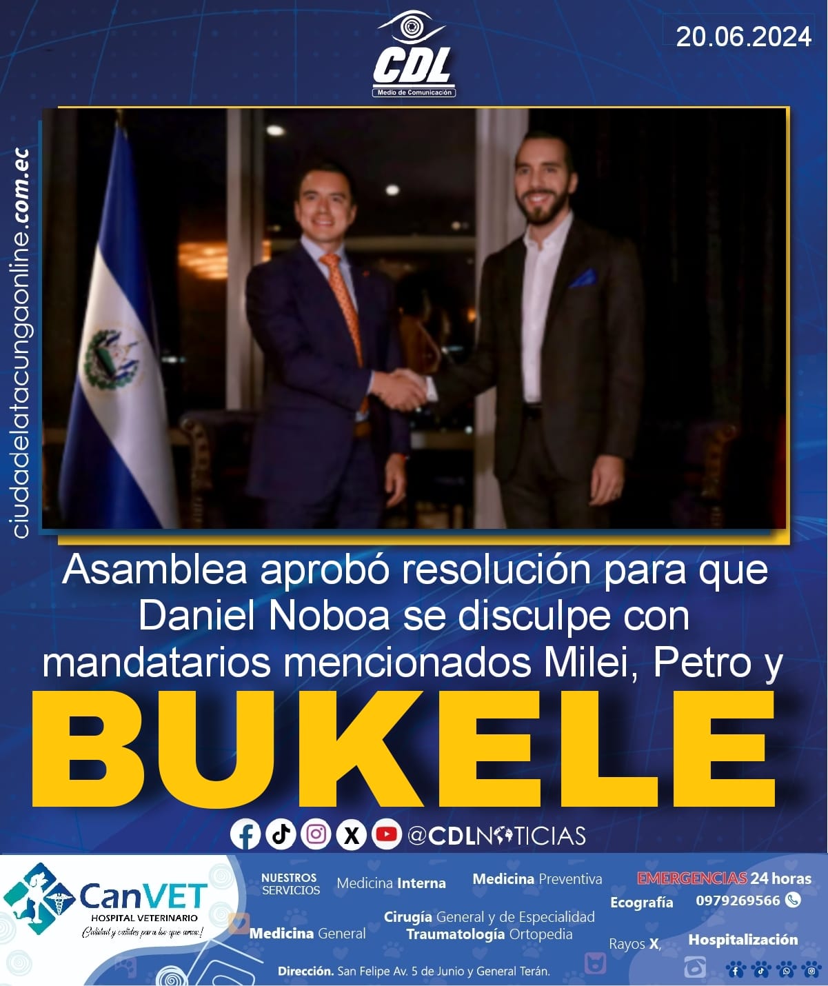 Asamblea aprobó resolución para que Daniel Noboa se disculpe con mandatarios mencionados Milei, Petro y Bukele