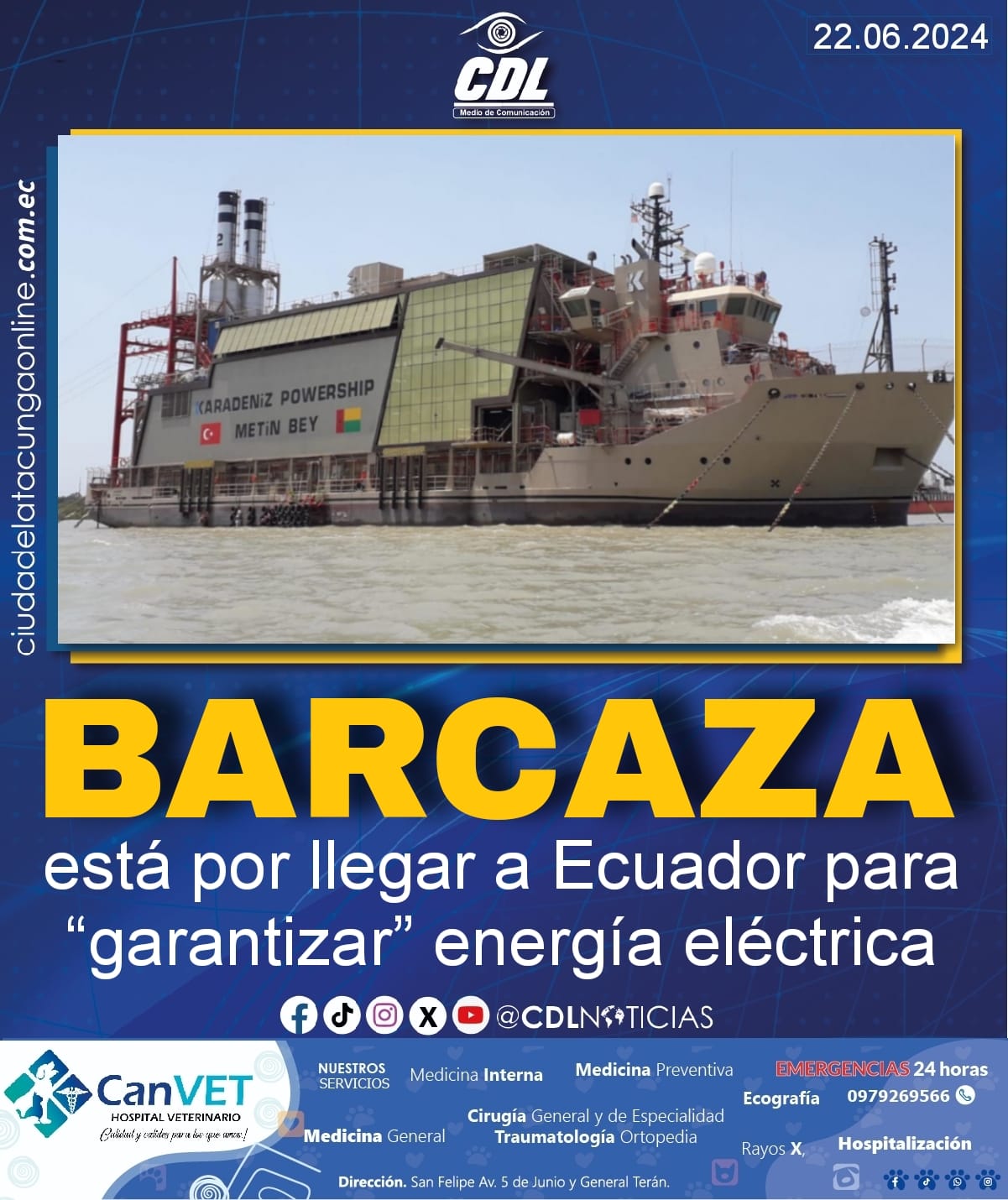 Una barcaza está por llegar a Ecuador para “garantizar” energía eléctrica