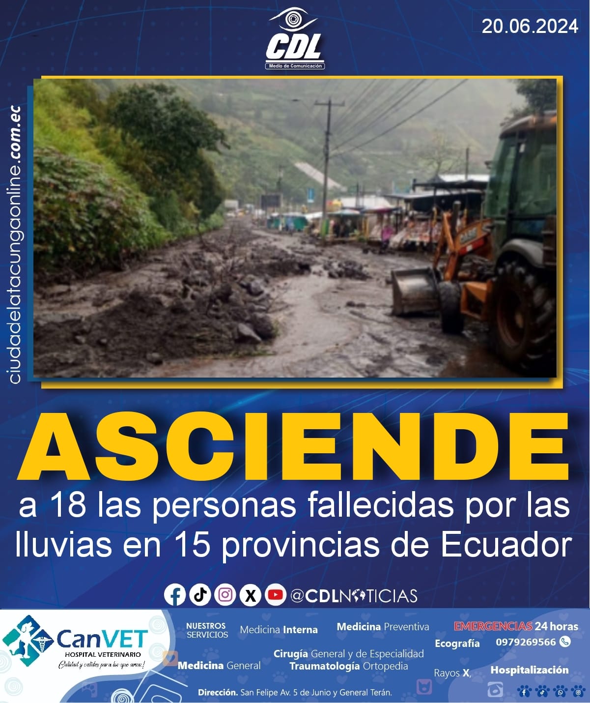 Asciende a 18 las personas fallecidas por las lluvias en 15 provincias de Ecuador