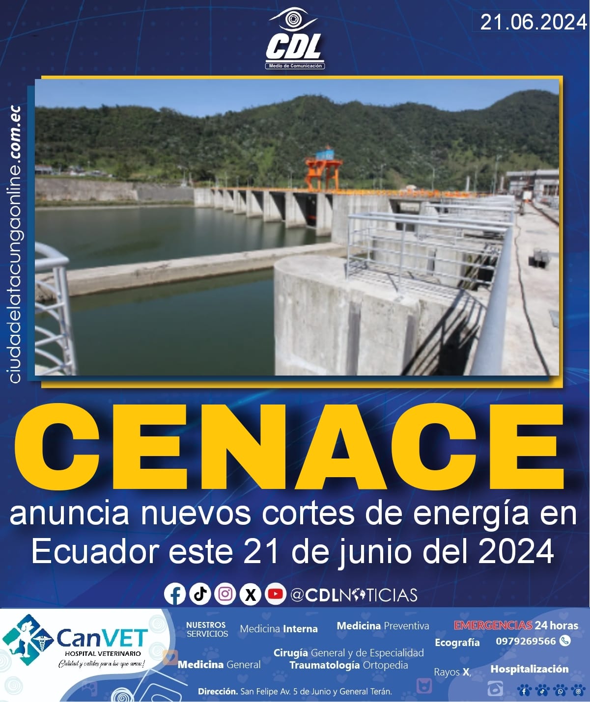 Cenace anuncia nuevos cortes de energía en Ecuador este 21 de junio del 2024