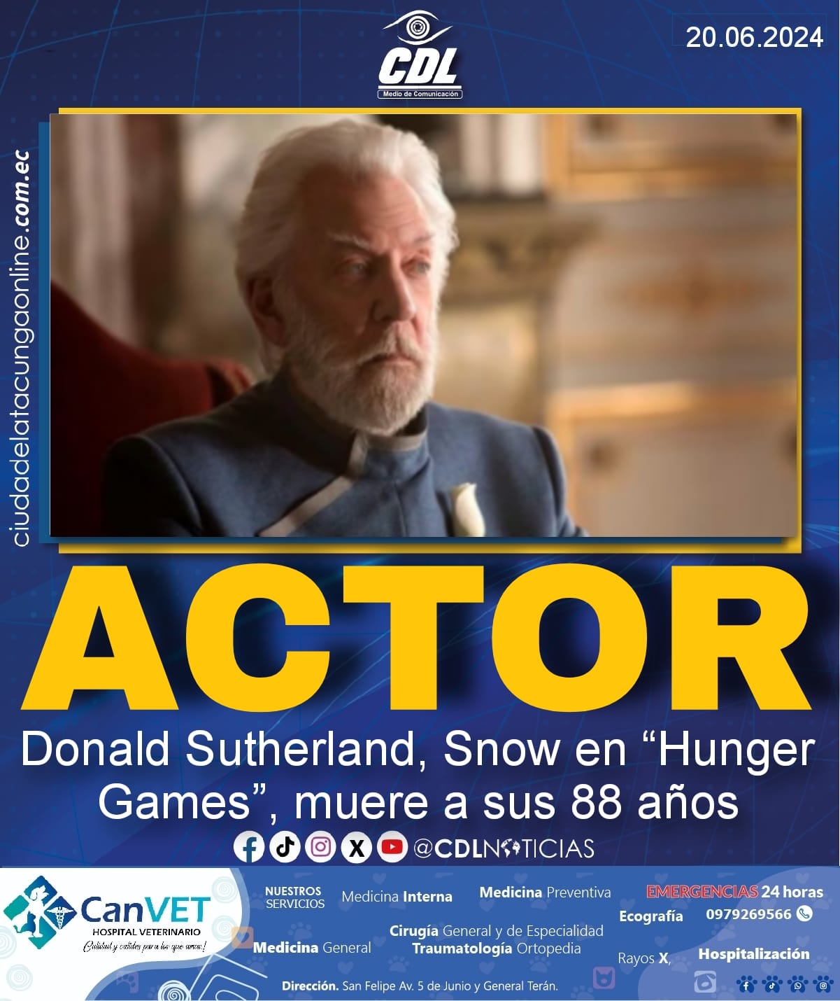 Actor Donald Sutherland, Snow en “Hunger Games”, muere a sus 88 años