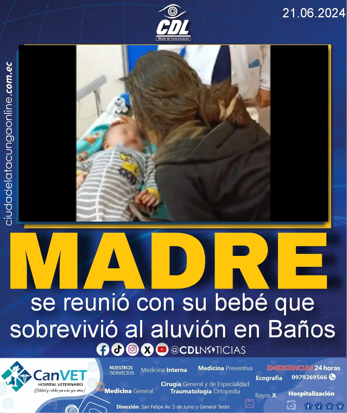 Madre se reunió con su bebé que sobrevivió al aluvión en Baños