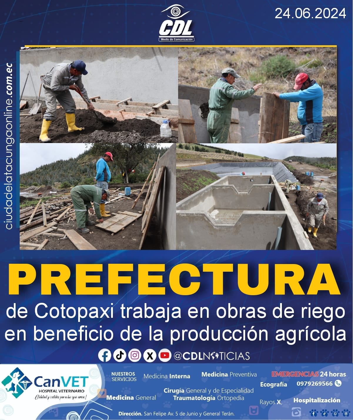 Prefectura de Cotopaxi trabaja en obras de riego en beneficio de la producción agrícola