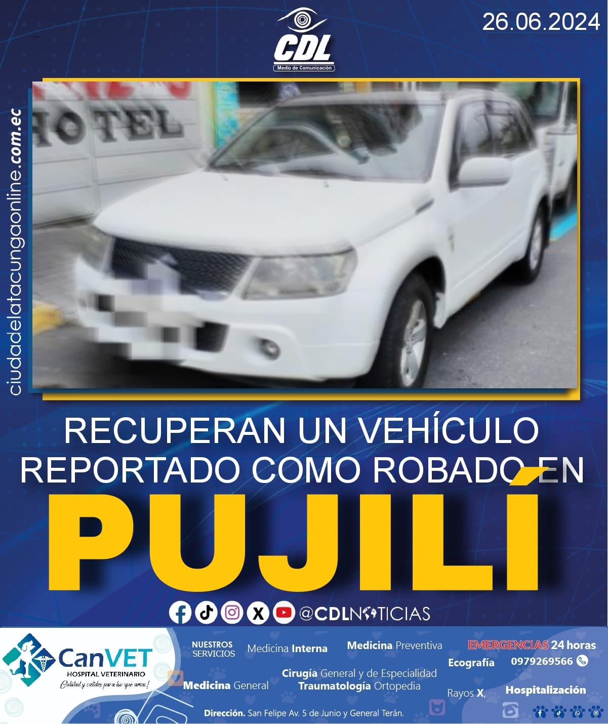 RECUPERAN UN VEHÍCULO REPORTADO COMO ROBADO EN PUJILÍ