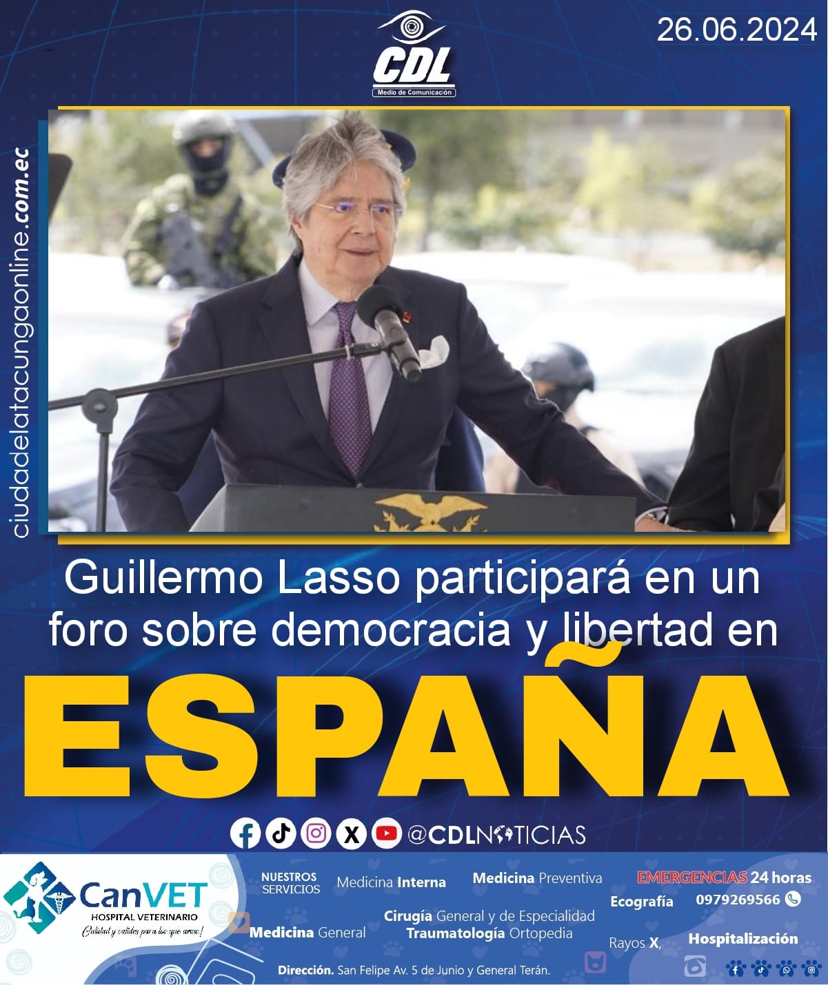 Guillermo Lasso participará en un foro sobre democracia y libertad en España