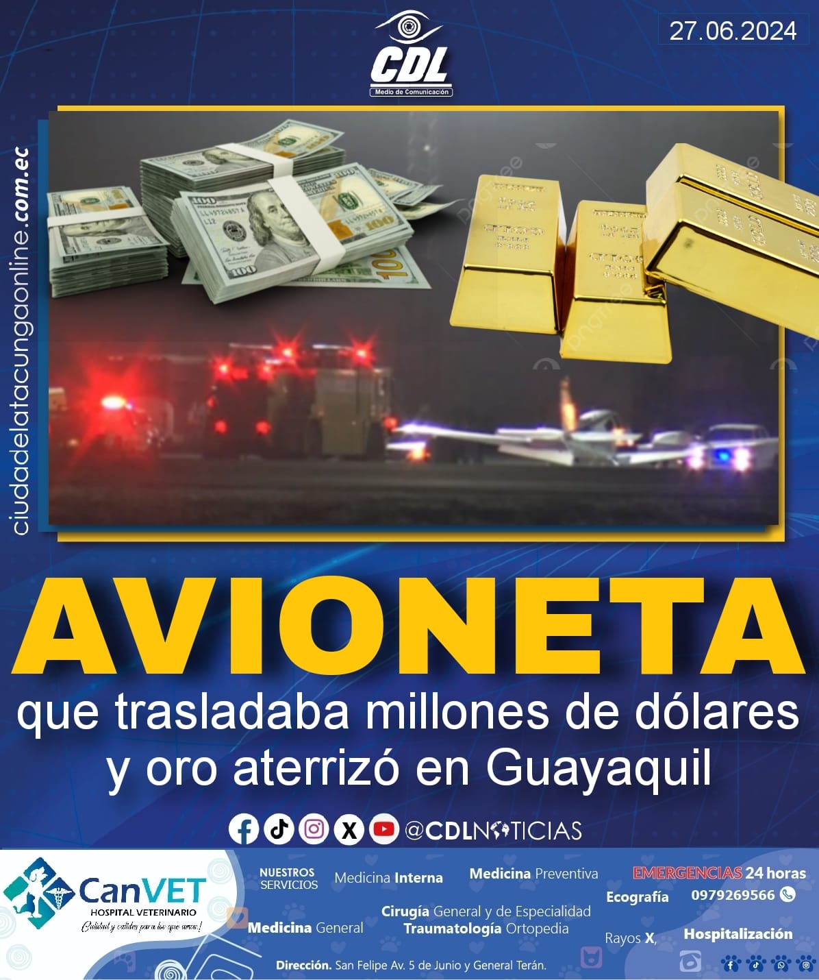 Avioneta que trasladaba millones de dólares y oro aterrizó en Guayaquil