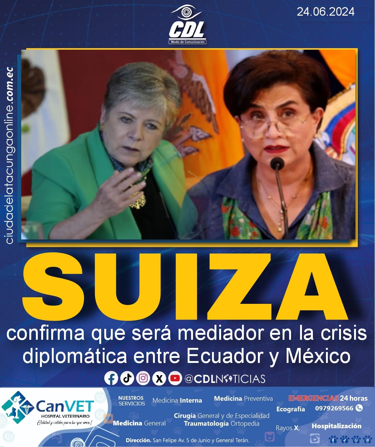 Suiza confirma que será mediador en la crisis diplomática entre Ecuador y México
