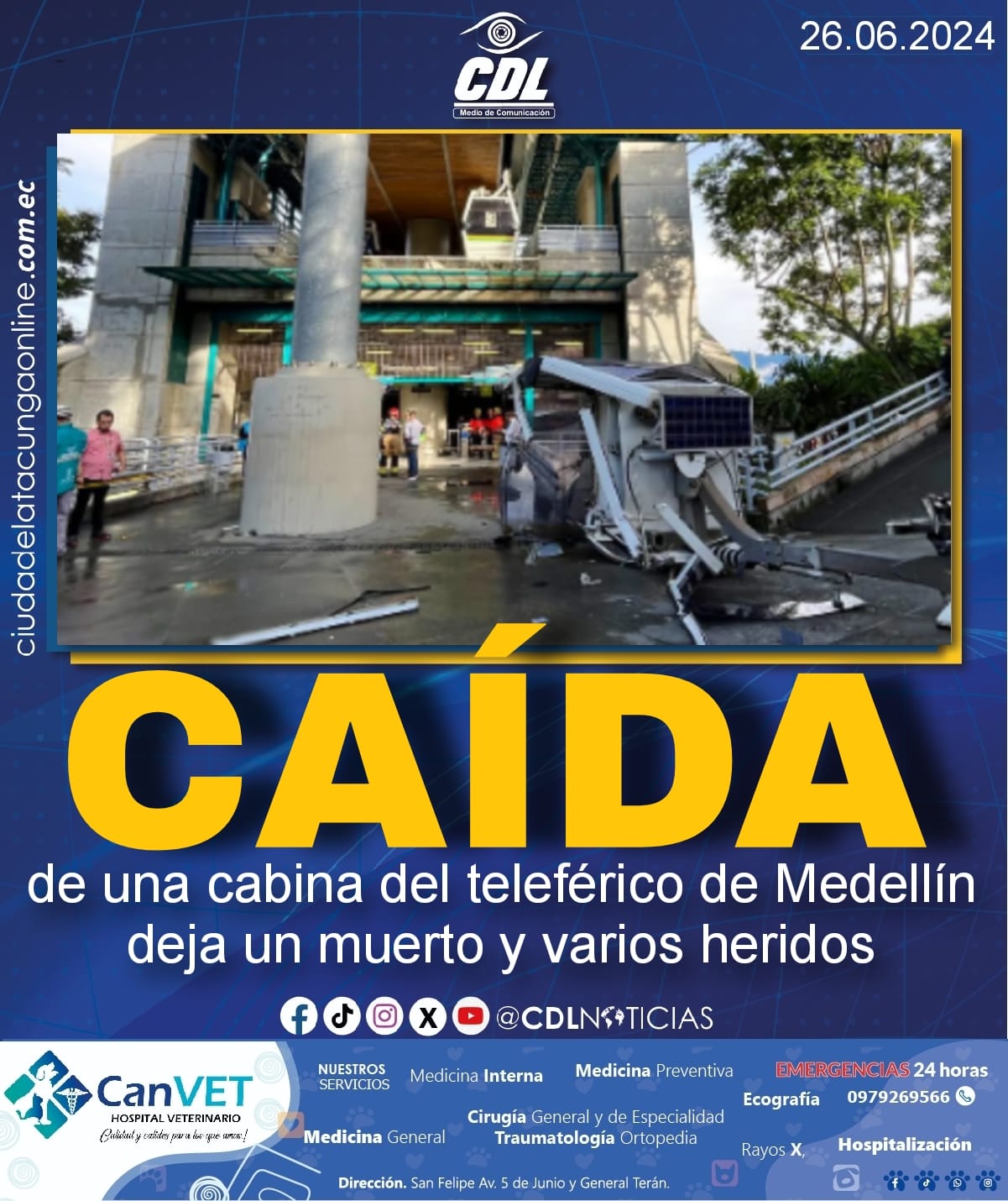 Caída de una cabina del teleférico de Medellín deja un muerto y varios heridos