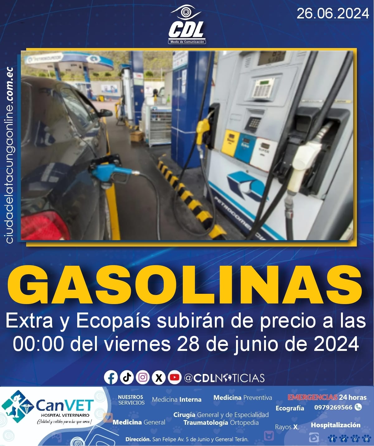 Las gasolinas Extra y Ecopaís subirán de precio a las 00:00 del viernes 28 de junio de 2024