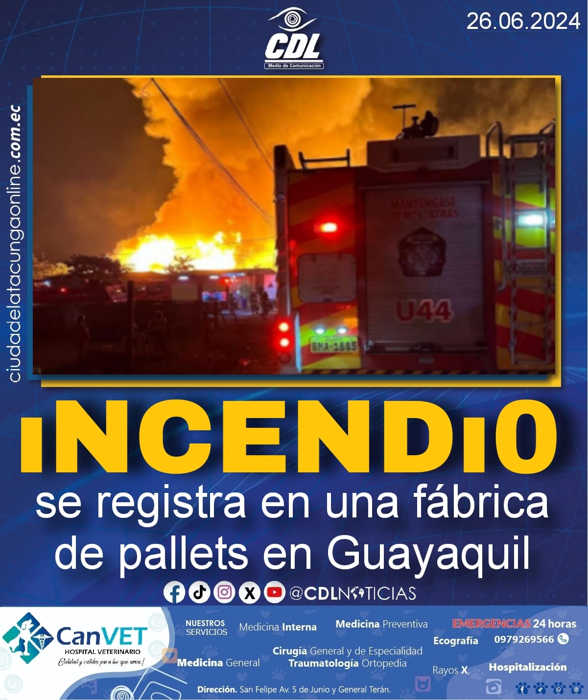 Incendio se registra en una fábrica de pallets en Guayaquil