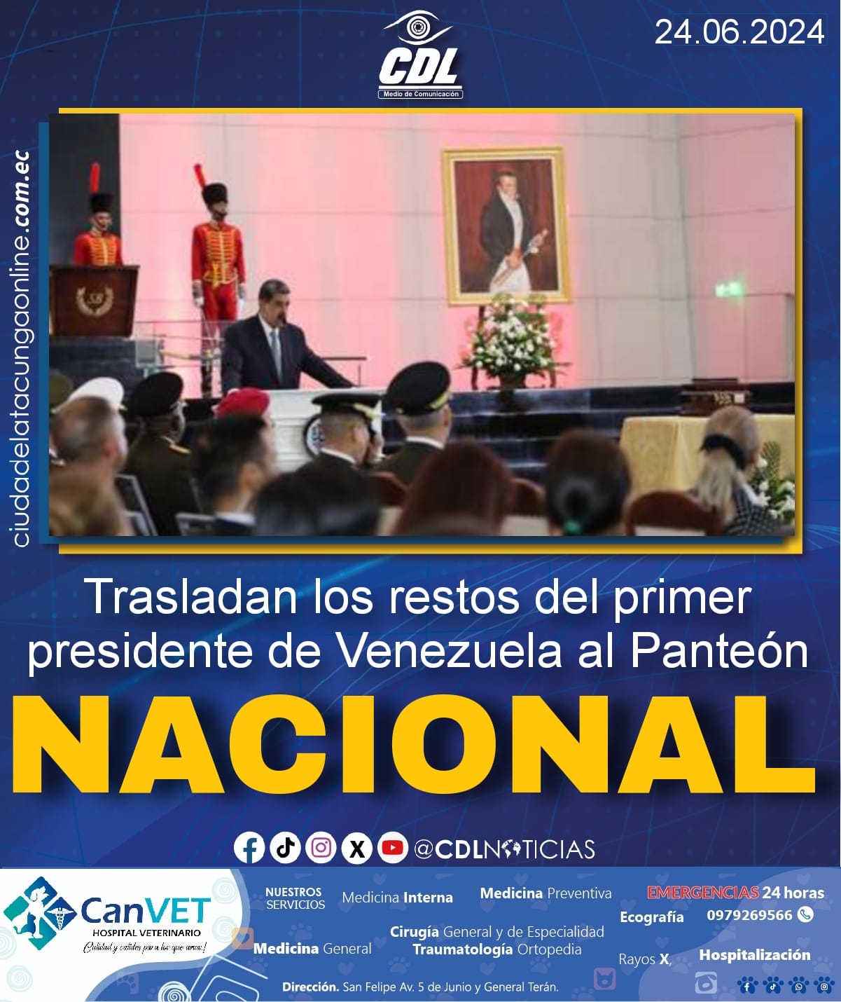 Trasladan los restos del primer presidente de Venezuela al Panteón Nacional
