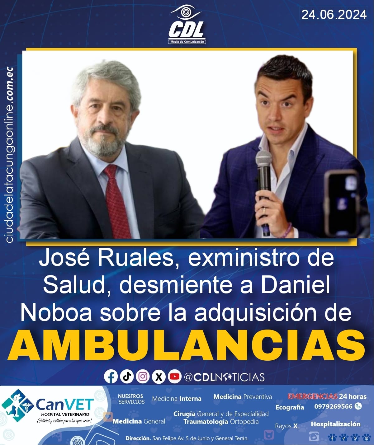 José Ruales, exministro de Salud, desmiente a Daniel Noboa sobre la adquisición de ambulancias