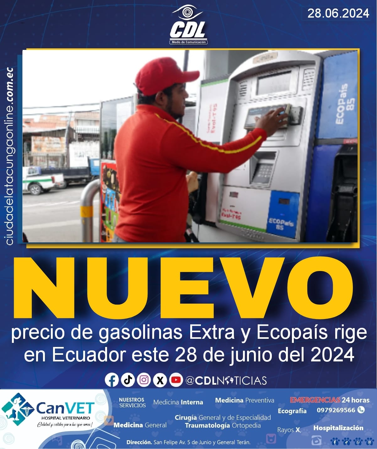 Nuevo precio de gasolinas Extra y Ecopaís rige en Ecuador este 28 de junio del 2024