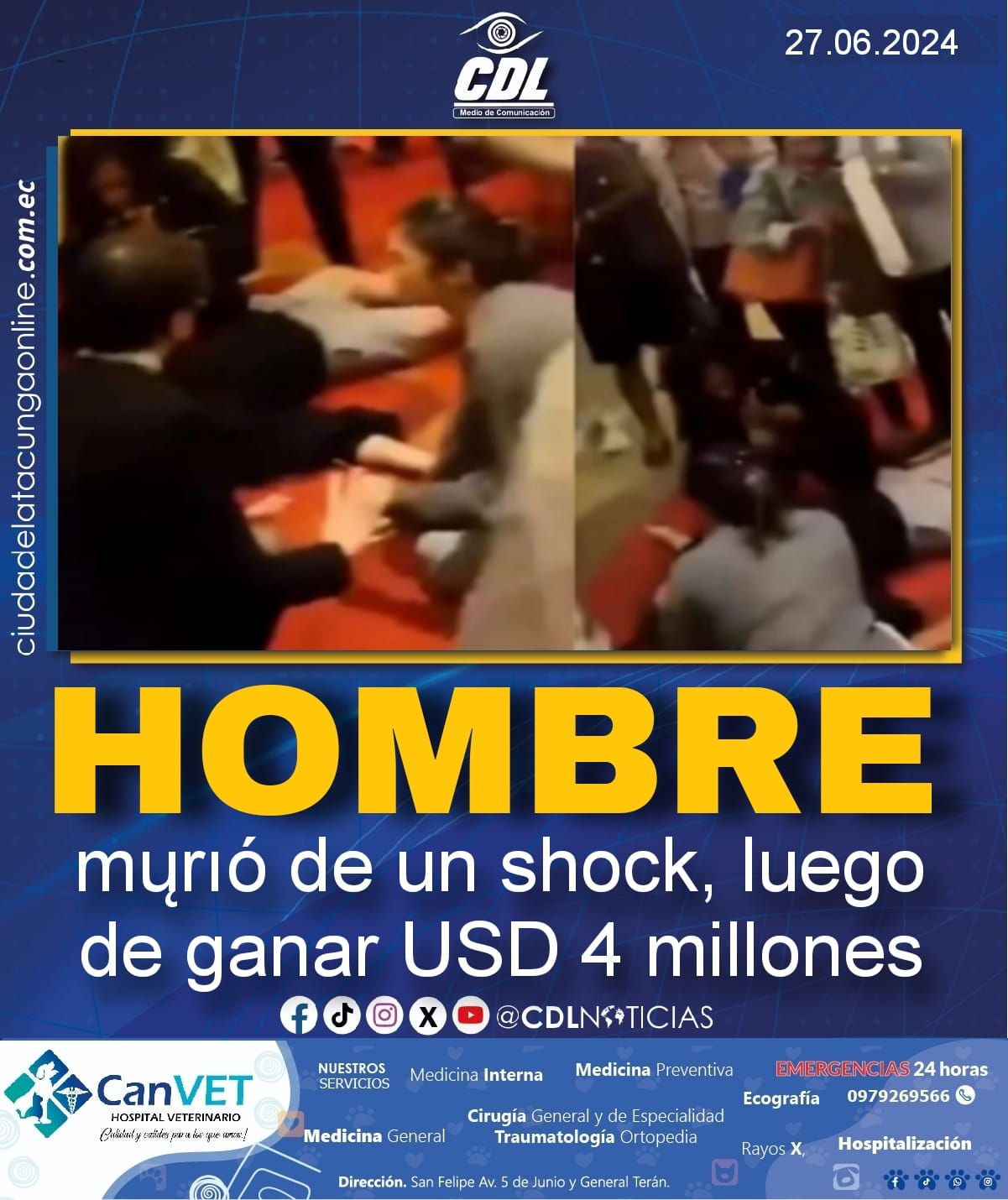 Un hombre mųrıó de un shock, luego de ganar USD 4 millones