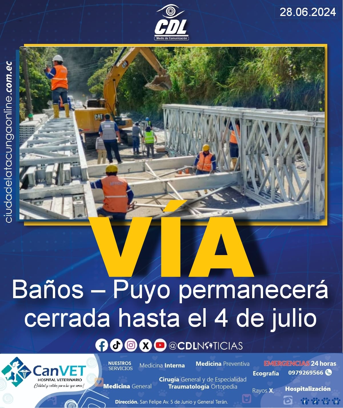 La vía Baños – Puyo permanecerá cerrada hasta el 4 de julio