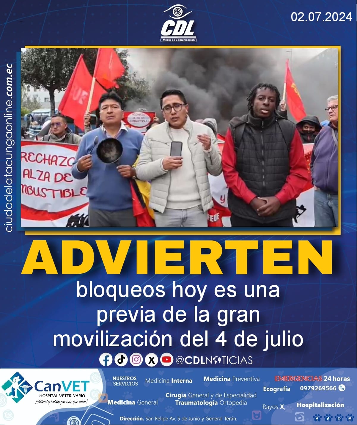 UNE advierte que bloqueos de hoy son una previa de la gran movilización del 4 de julio