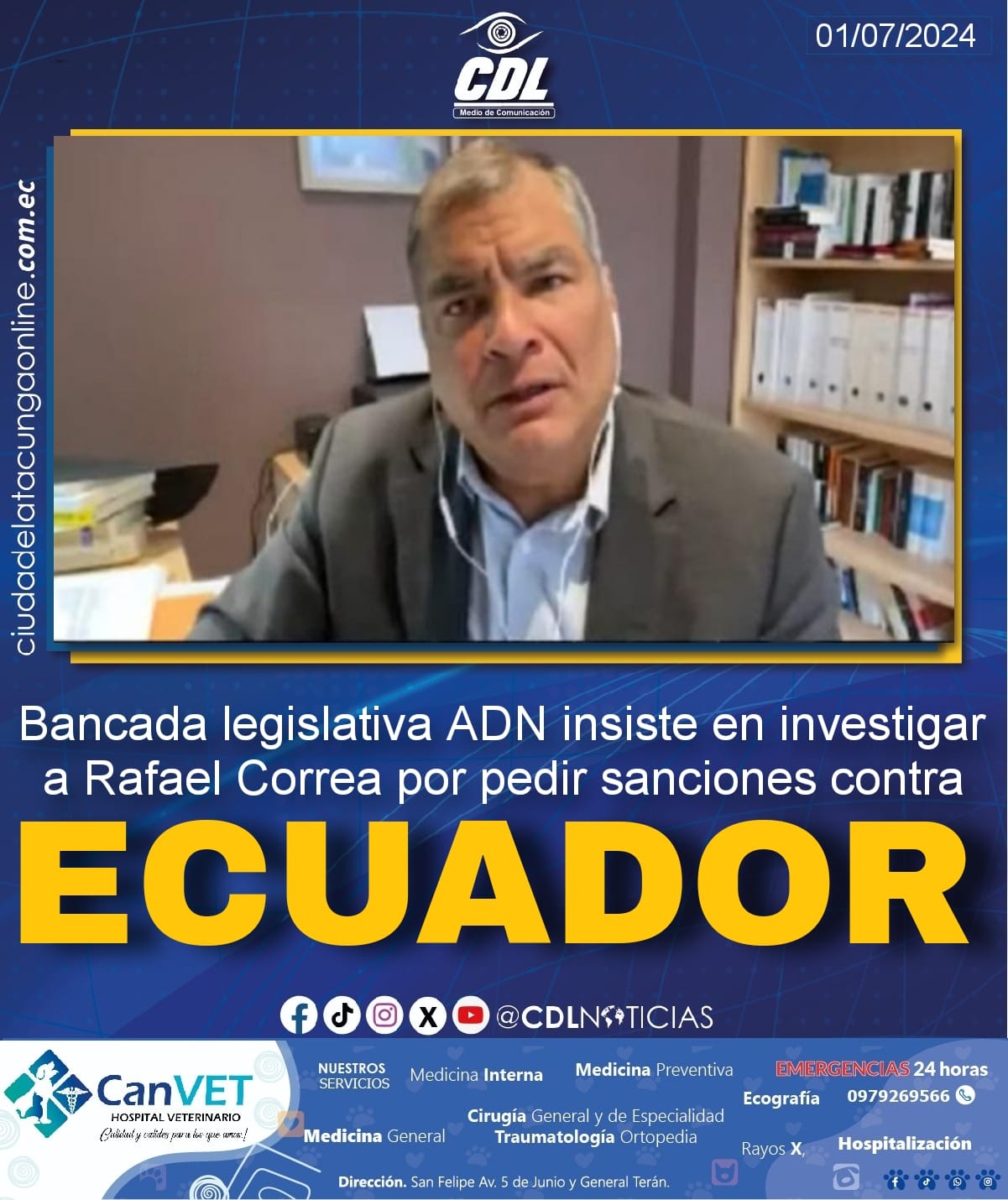 Bancada legislativa ADN insiste en investigar a Rafael Correa por pedir sanciones contra Ecuador