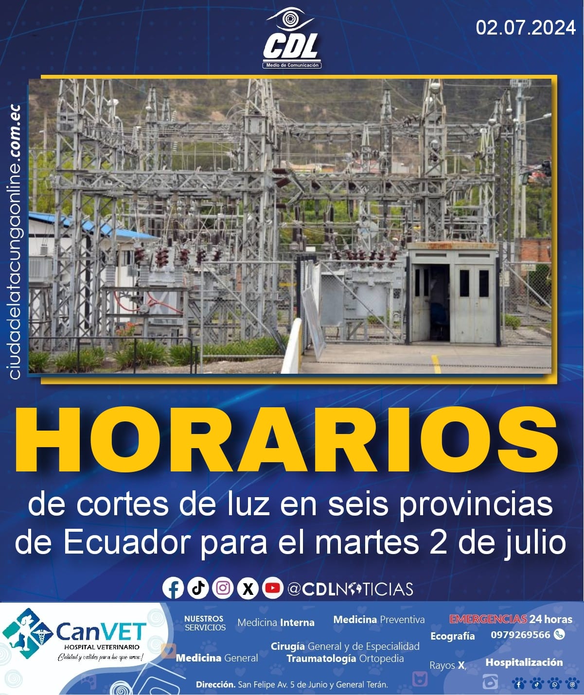 Estos son los horarios de cortes de luz en seis provincias de Ecuador para el martes 2 de julio