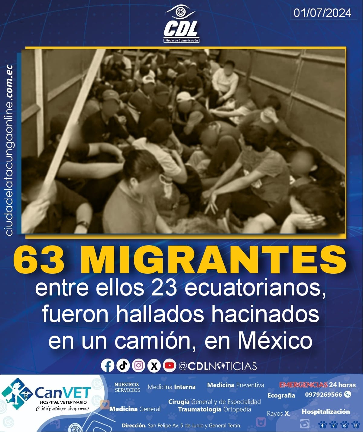 63 migrantes, entre ellos 23 ecuatorianos, fueron hallados hacinados en un camión, en México