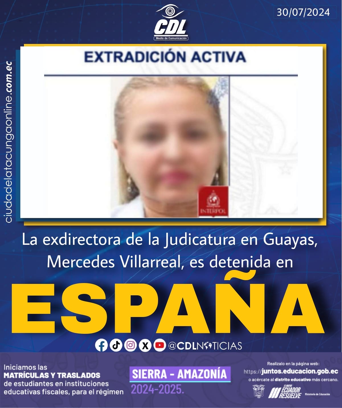 La exdirectora de la Judicatura en Guayas, Mercedes Villarreal, es detenida en España