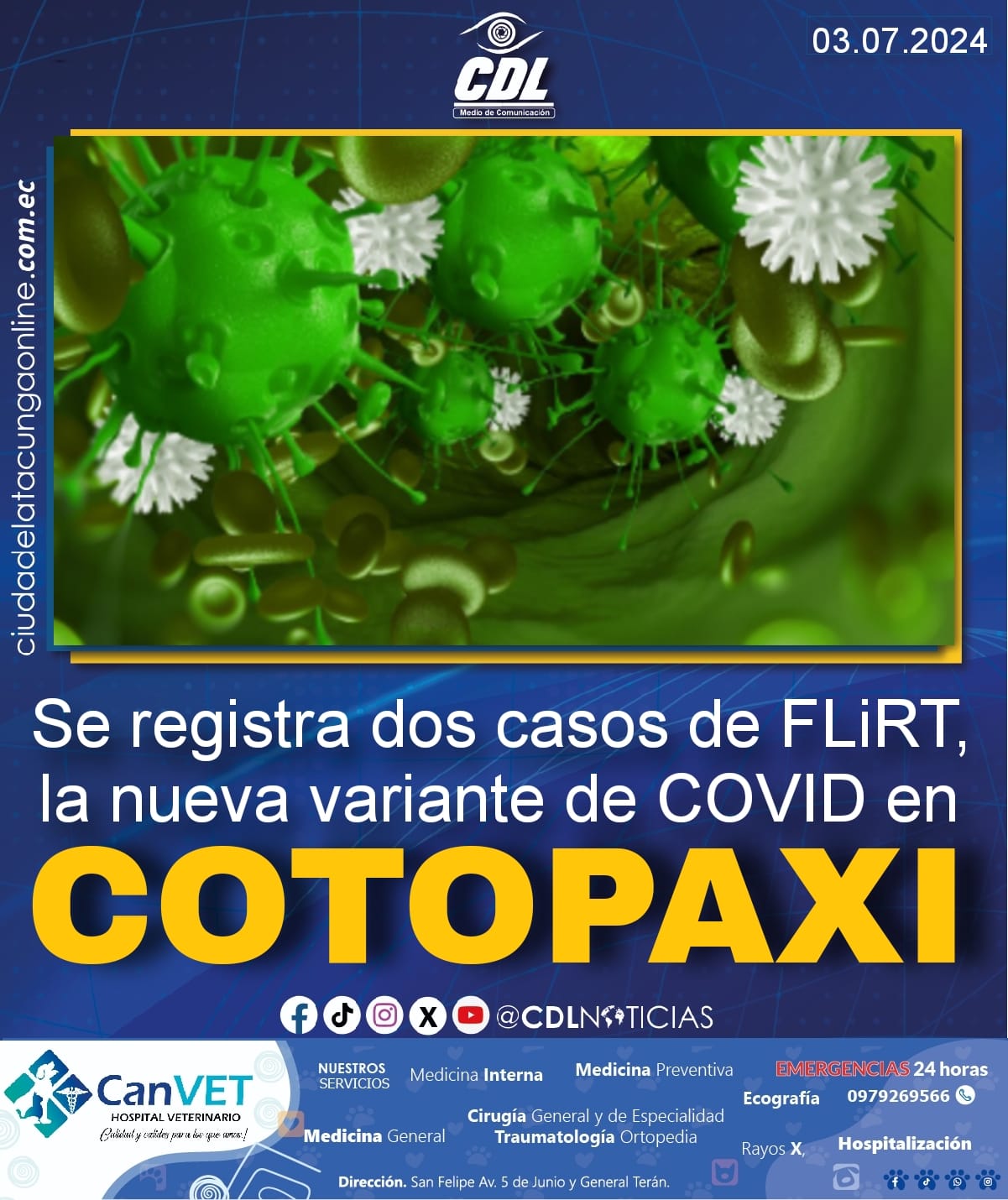 Se registra dos casos de FLiRT, la nueva variante de COVID en Cotopaxi