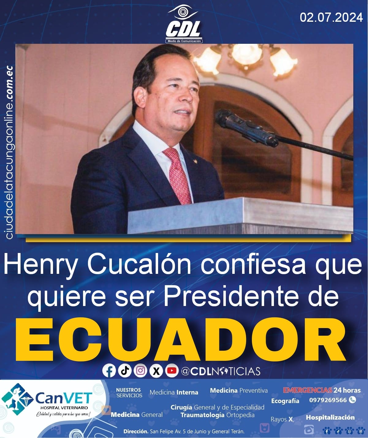 Henry Cucalón confiesa que quiere ser Presidente de la República
