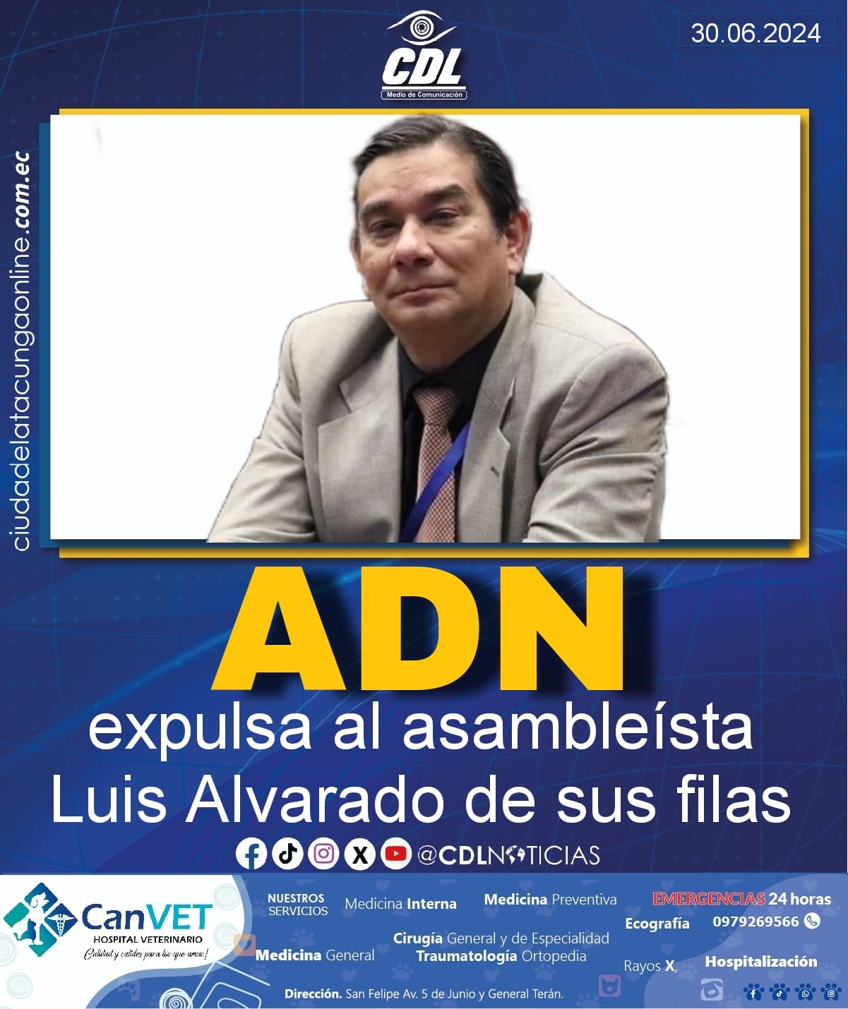 ADN expulsa al asambleísta Luis Alvarado de sus filas