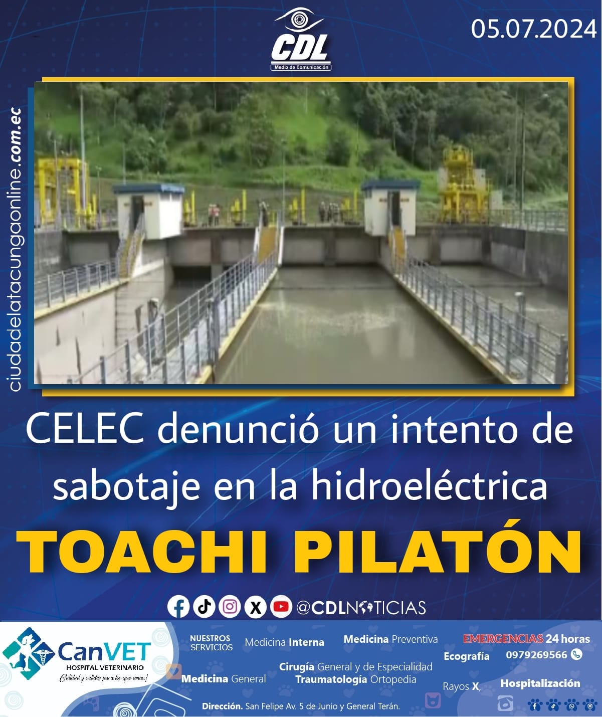 CELEC denunció un intento de sabotaje en la hidroeléctrica Toachi Pilatón
