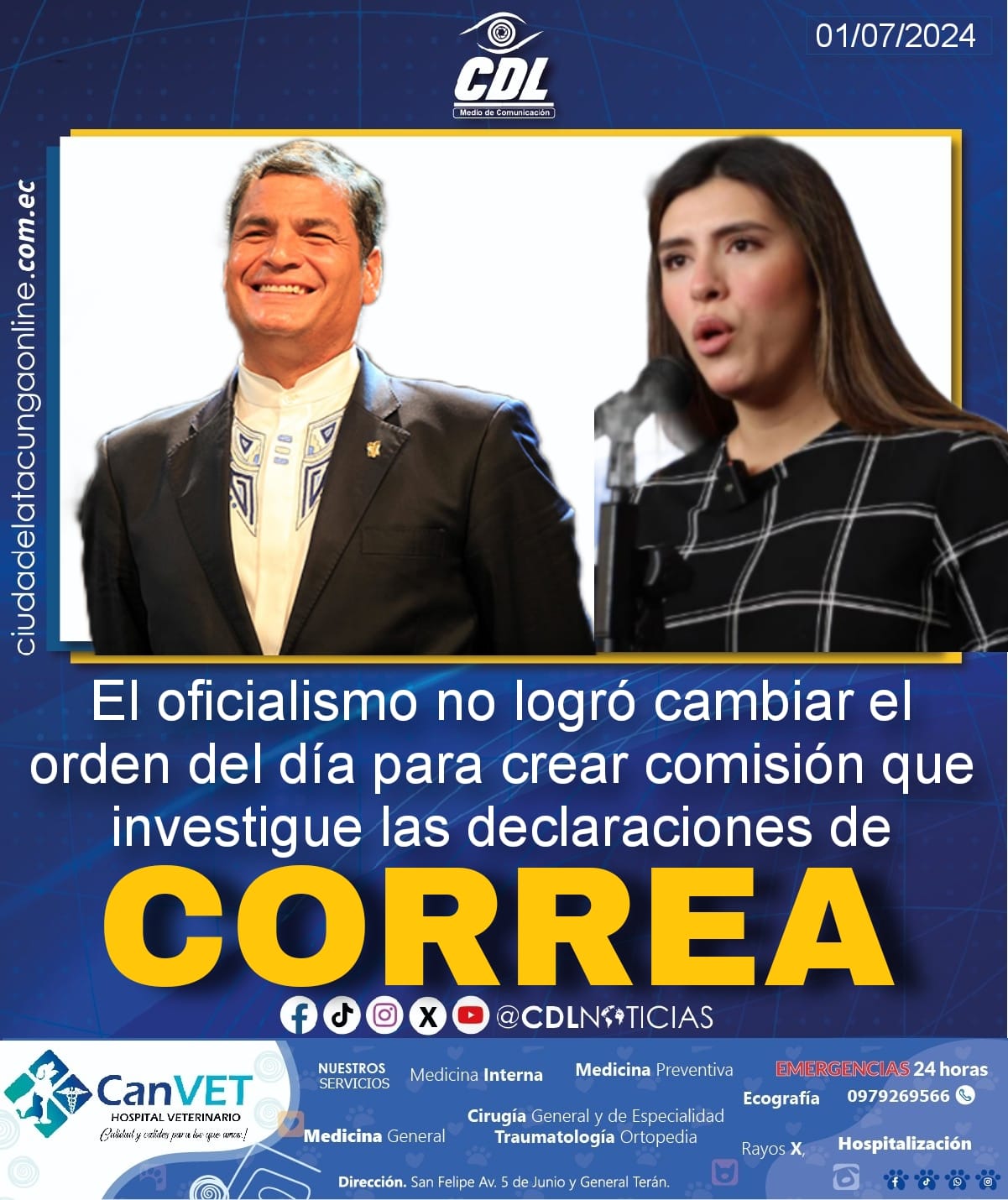 El oficialismo no logró cambiar el orden del día para crear una comisión que investigue las declaraciones de Correa