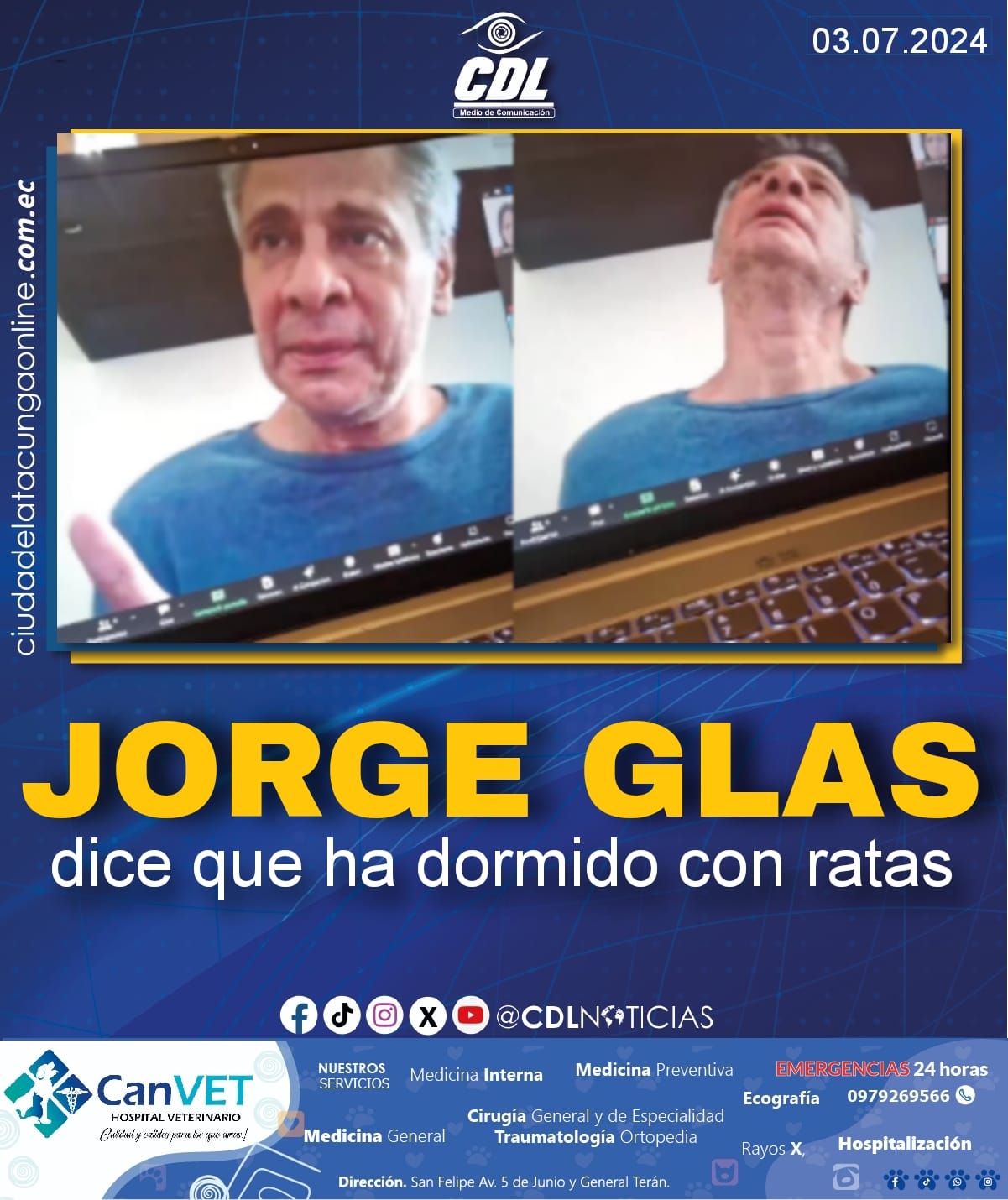Jorge Glas dice que ha dormido con ratas y que se ha tomado 60 pastillas cuando atentó contra su vida