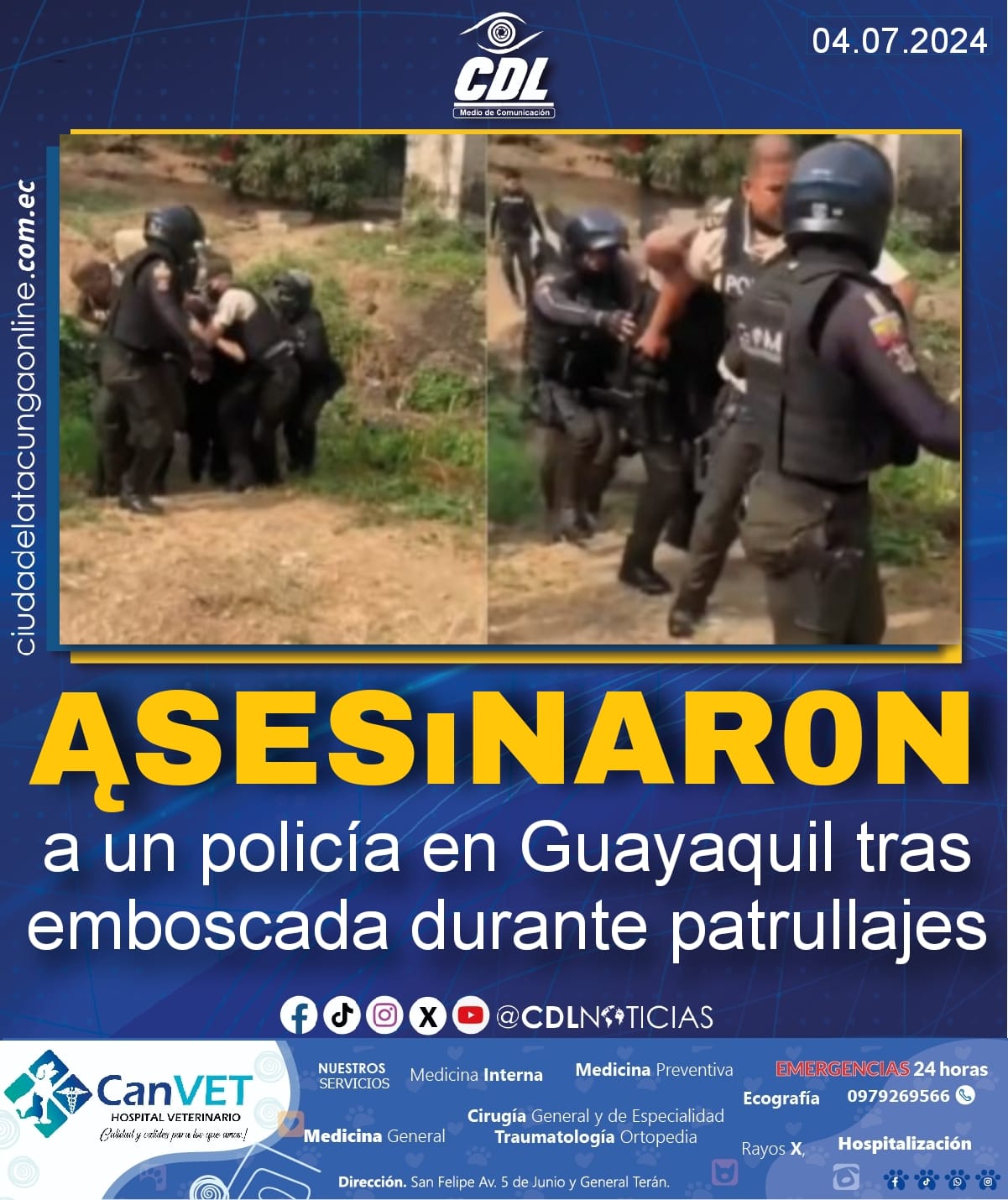 Asesinaron a un policía en Guayaquil tras emboscada durante patrullajes