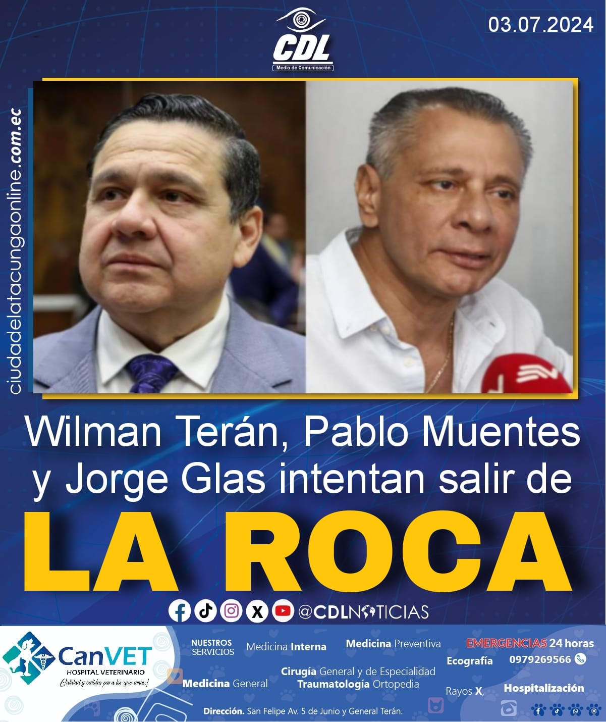 Wilman Terán, Pablo Muentes y Jorge Glas intentan salir de La Roca